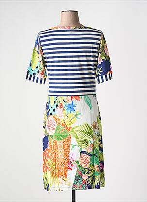Robe mi-longue imprimé fleurs manches courtes bleu OLIVIER PHILIPS femme