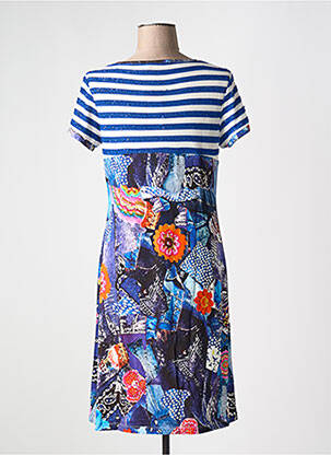 Robe mi-longue imprimé fleurs manches courtes bleu OLIVIER PHILIPS femme