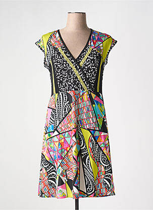Robe mi-longue imprimé fantaisie manches courtes noir OLIVIER PHILIPS femme