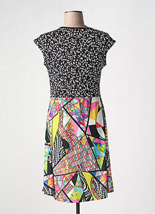Robe mi-longue imprimé fantaisie manches courtes noir OLIVIER PHILIPS femme