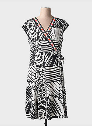 Robe mi-longue imprimé fantaisie manches courtes noir OLIVIER PHILIPS femme