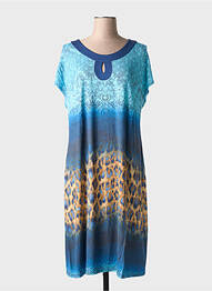 Robe mi-longue imprimé fantaisie manches courtes bleu BARANDI femme