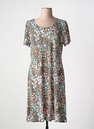 Robe mi-longue imprimé fleurs manches courtes marron GEVANA femme