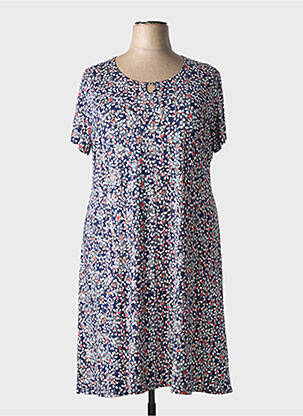 Robe mi-longue imprimé fleurs manches courtes bleu GEVANA femme