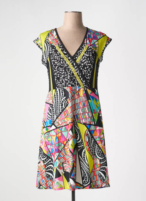 Robe mi-longue imprimé fantaisie manches courtes noir OLIVIER PHILIPS femme