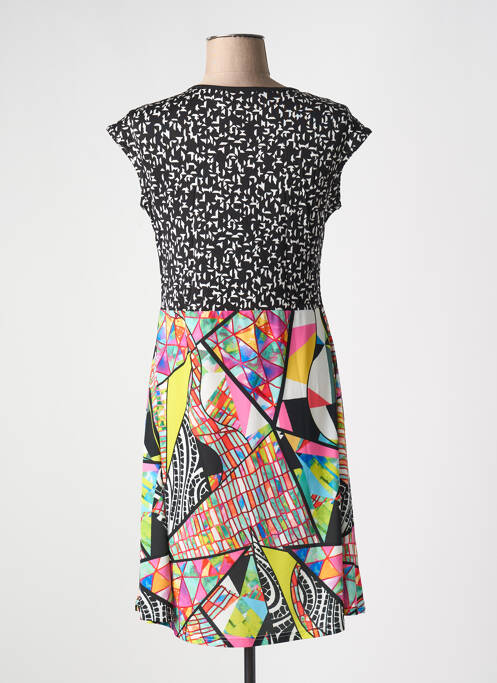 Robe mi-longue imprimé fantaisie manches courtes noir OLIVIER PHILIPS femme