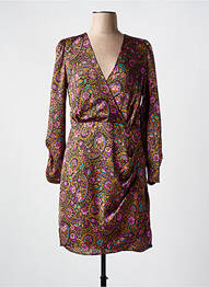 Robe mi-longue imprimé fleurs manches longues violet LA PETITE ETOILE femme