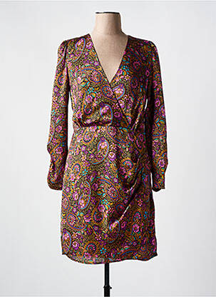 Robe mi-longue imprimé fleurs manches longues violet LA PETITE ETOILE femme