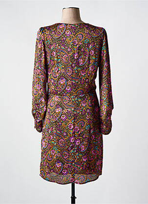 Robe mi-longue imprimé fleurs manches longues violet LA PETITE ETOILE femme