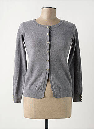 Gilet manches longues col rond gris CASHMERE COMPANY femme