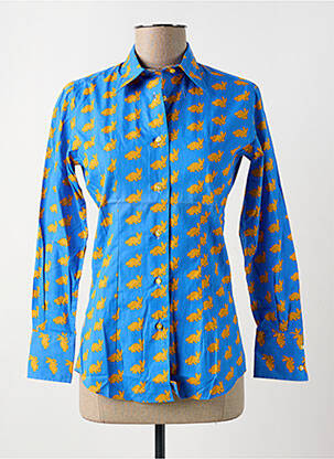 Chemisier coupe cintrée manches longues bleu COTON DOUX femme