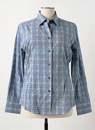 Chemisier coupe cintrée manches longues bleu COTON DOUX femme