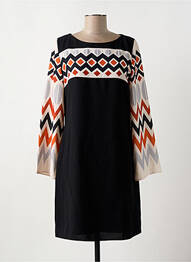 Robe mi-longue imprimé fantaisie manches longues noir DEVERNOIS femme