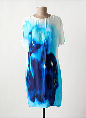 Robe mi-longue imprimé fleurs manches courtes bleu CAROLINE BISS femme