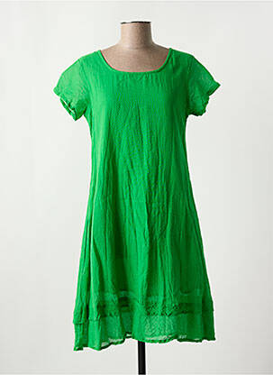 Robe mi-longue coupe évasée manches courtes vert ORIENTIQUE NATURALLY femme