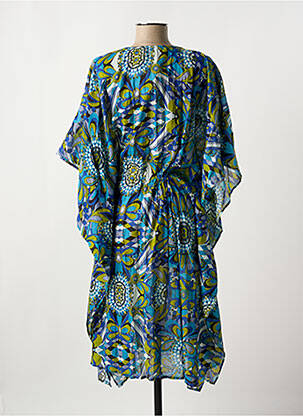 Robe mi-longue imprimé fleurs manches 3/4 bleu DRESS ADDICT femme