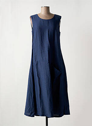 Robe mi-longue tissage crêpe sans manche bleu ORTO BOTANICO femme
