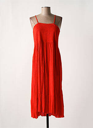 Robe mi-longue tissage crêpe fines bretelles rouge ORIENTIQUE NATURALLY femme