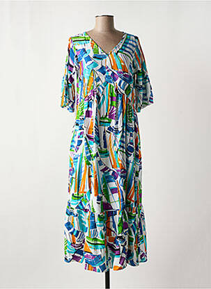 Robe longue imprimé fantaisie manches 3/4 bleu ORIENTIQUE NATURALLY femme