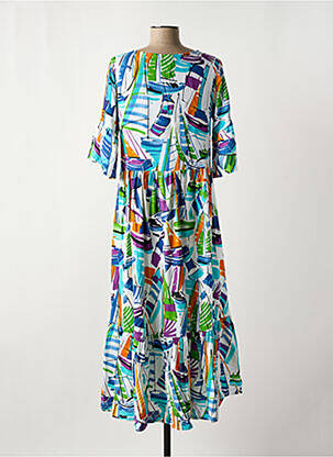 Robe longue imprimé fantaisie manches 3/4 bleu ORIENTIQUE NATURALLY femme