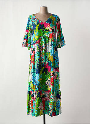 Robe mi-longue manches 3/4 manches 3/4 vert ORIENTIQUE NATURALLY femme