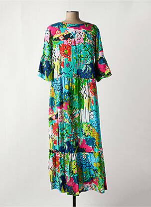 Robe mi-longue manches 3/4 manches 3/4 vert ORIENTIQUE NATURALLY femme
