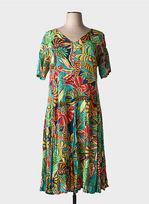 Robe mi-longue coupe fluide manches courtes vert ORIENTIQUE NATURALLY femme