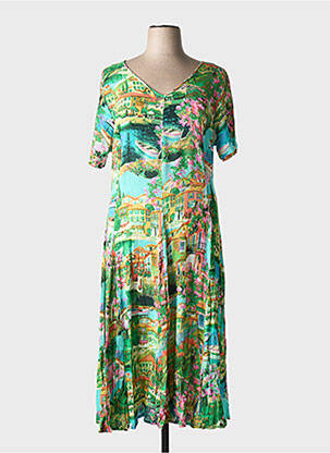 Robe mi-longue manches courtes manches courtes vert ORIENTIQUE NATURALLY femme