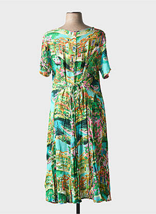Robe mi-longue coupe fluide manches courtes vert ORIENTIQUE NATURALLY femme