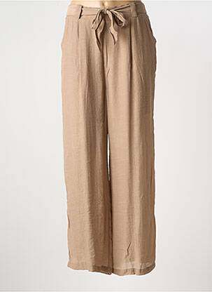Pantalon large tissage crêpe taille haute marron GOA femme