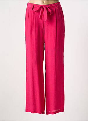 Pantalon large tissage crêpe taille haute rose GOA femme