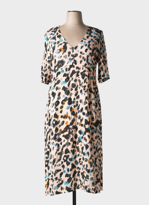 Robe mi-longue coupe fluide manches courtes rose ORTO BOTANICO femme