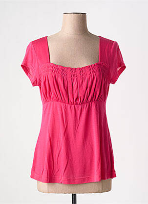Top col carré manches courtes rose FLEUR DE SEL femme