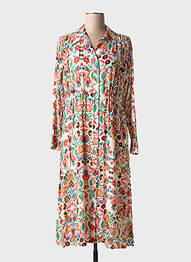Robe mi-longue imprimé fantaisie manches longues rose MÊME ROAD femme