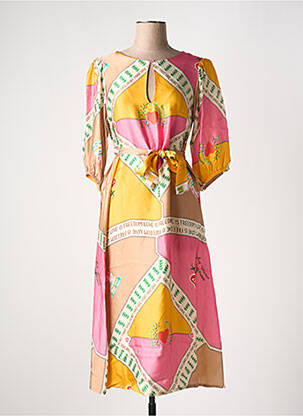 Robe mi-longue imprimé fantaisie manches courtes rose MÊME ROAD femme