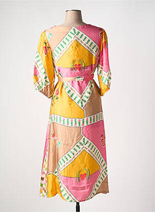 Robe mi-longue imprimé fantaisie manches courtes rose MÊME ROAD femme