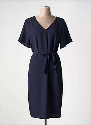 Robe mi-longue tissage crêpe manches courtes bleu ZAPA femme