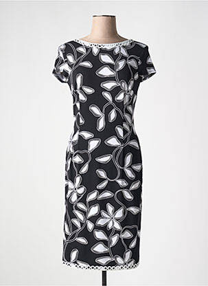 Robe mi-longue imprimé fantaisie manches courtes noir JOSEPH RIBKOFF femme
