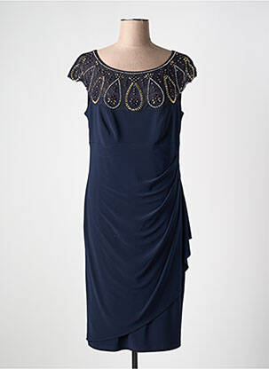 Robe mi-longue fermeture zippée au dos manches courtes bleu JOSEPH RIBKOFF femme