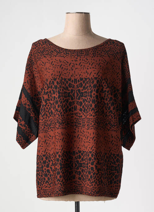 Pull stretch manches courtes marron JOSEPH RIBKOFF femme