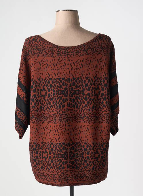 Pull stretch manches courtes marron JOSEPH RIBKOFF femme