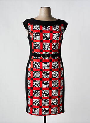Robe mi-longue imprimé fantaisie manches courtes noir JOSEPH RIBKOFF femme