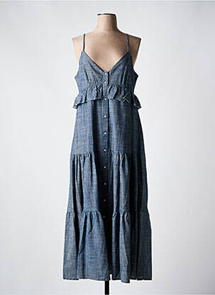 Robe longue manches bretelles ajustables fines bretelles bleu DIXIE femme