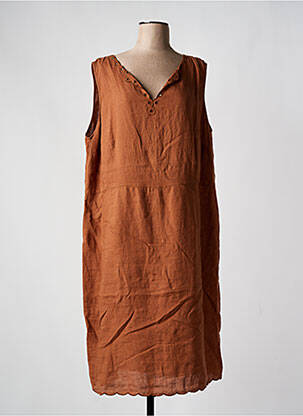 Robe mi-longue tissage crêpe sans manche marron DEVERNOIS femme