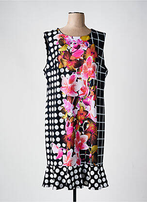 Robe mi-longue imprimé fleurs sans manche noir JOSEPH RIBKOFF femme