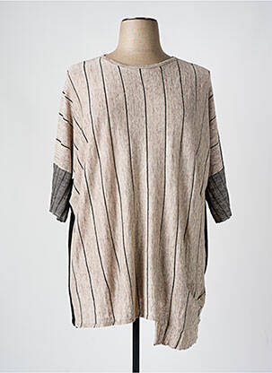 Pull tunique tissage chiné manches 3/4 marron CINZIA CALDI femme