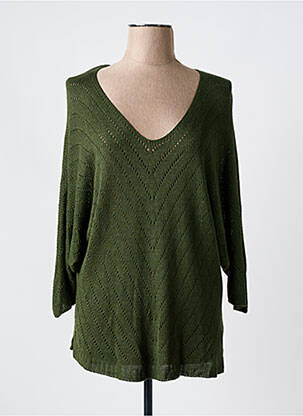 Pull coupe droite manches longues vert CREAM femme