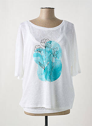 T-shirt sérigraphie floquée manches 3/4 blanc MARBLE femme