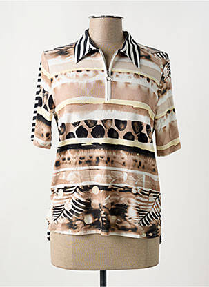 Polo imprimé rayures manches courtes beige FRANK WALDER femme