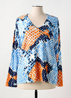 Pull coupe droite manches longues bleu MARBLE femme